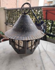 Lampada A Lanterna Vintage In Ferro Battuto E Vetro