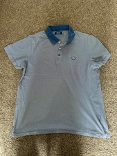 Polo uomo Adidas, taglia Large, blu, bianca, a righe, manica corta, (S3)