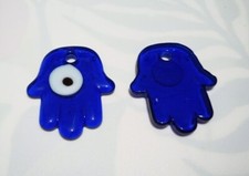 1pz ciondolo Occhio di Allah  mano Fatima vetro di Lampwork  34x29mm colore blu
