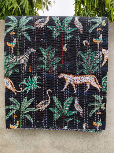 Trapunta kantha cotone nero