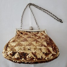 Elegante borsetta da sera/cerimonia paillettes oro con catenella come nuova