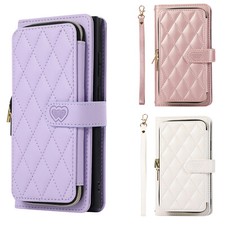 Custodia a portafoglio in pelle con zip tinta unita per Huawei P30 P20 P10