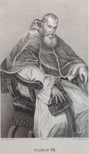 Stampa antica Acquaforte Bulino Papa Paolo III Bordone Balestra Pitti Bardi 1842