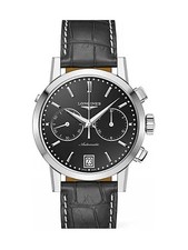 Longines 1832 Automatico Cronografo Quadrante Nero Orologio Da Uomo IN Pelle
