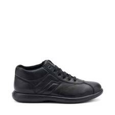 Sneakers Frau uomo casual mid in pelle 27N4 Nero Made in Italy