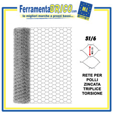 RETE POLLI ZINCATA RECINZIONE TRIPLICE TORSIONE GALLINE POLLAIO 25 MT 51/6 ø 1,1