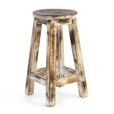 DIVERO sgabello vintage legno massello 50 cm fiammato 4 gambe sgabello fiori tavolo