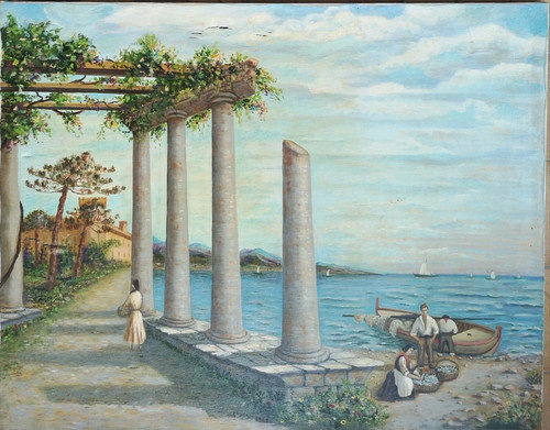 Dipinto con veduta amalfi - dipinto, di