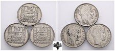 FRANCIA 10 franchi franchi 1929-1932 LOTTO 3x monete argento ARGENTO France