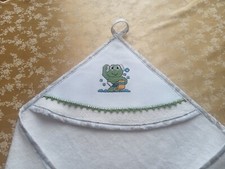 Accappatoio neonato 0-18 mesi RANOCCHIA BAGNO artigianale punto croce +uncinetto