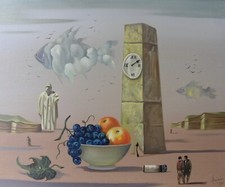 Luigi Regianini (Milano 1930-2013) Obelisco con frutta Olio su tela 50x60 1970