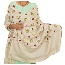 Scialle lungo vintage sanscrito ricamato a mano lana panna stola da lancio