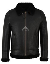 Giacca uomo pelle di pecora nera vera pelliccia di shearling B3 bomber giacca volante RAF NV-65