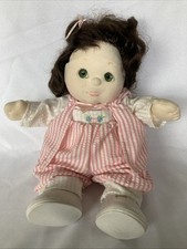 My Child Baby Doll Mattel 1985 15" capelli castani occhi verdi rosa e bianco Seersucker