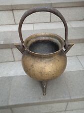 ANTICO PAIOLO IN BRONZO FINE 800 CON MANICO DI FERRO FORGIATO A MANO