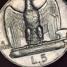 ?  Regno d'Italia Vittorio Emanuele III  5 Lire Aquilino 1929 ARGENTO GRAMMI 5