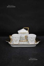 Servizio Da Caffè 2 Persone Capodimonte Bianco Oro Con Vassoio E Zuccheriera