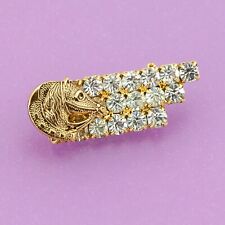 Spilla bijoux rettangolare - con strass e testa cavallo - colore oro - vintage