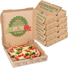 Stock Your Home 10 Pack Recycled Kraft 10x10 Pizza Box with Built-In 10X10 