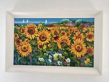 Athos Faccincani Olio su tela cm 60x100 - GIRASOLI E SULLO SFONDO IL LAGO