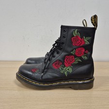 Stivali Dr Martens 1460 Vonda in pelle nera con ricamo floreale rosso rosa UK 6,5