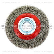 SPAZZOLA CIRCOLARE FILI INOX ONDULATI PER MACCHINA E MOLA DA BANCO LUNGA DURATA