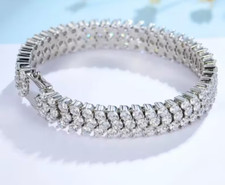 14K White Gold Over 15CT Round Cut 3 Row Diamond Lab-Created Tennis Bracelet