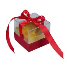 4X Scatolina plexiglass portaconfetti 8x8x8 cm FIOCCO ROSSO bomboniera 1CJA