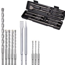 Set 10 PZ Punte Trapano SDS Plus Cemento Muro + 2 Scalpelli Piatti e a Punta