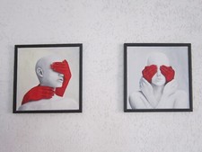 2 QUADRI SURREALISMO CONCETTUALE 40X40 STILE DALI MAGRITTE  OLIO TELA