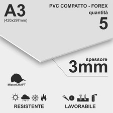 5pz Pannelli in plastica PVC 3mm per hobby e fai da te, bianco, dim A3