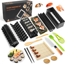 Sushi Maker Kit, 21Pezzi per Principianti Con Tappetino Bacchette, Affettatrice 