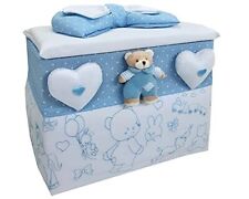 Cesto Baule Nascita Ricamone Porta prodotti Azzurro con orsetto