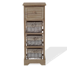 Mobili Rebecca Cassettiera 1 Cassetto 3 Ceste Legno Vimini Rustico 81x30x27