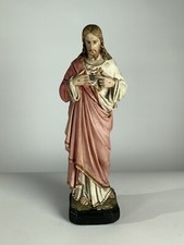 Vecchia statua in gesso dipinta primo '900."Sacro cuore di Gesù". Altezza cm. 41