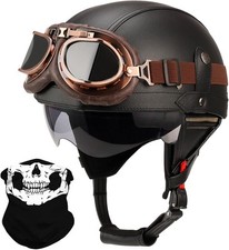 Mezzo casco moto in pelle stile tedesco per adulti ‎ grande, nero 