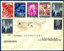Vaticano - 1950 - Raccomandata per Trieste con rara affrancatura multipla
