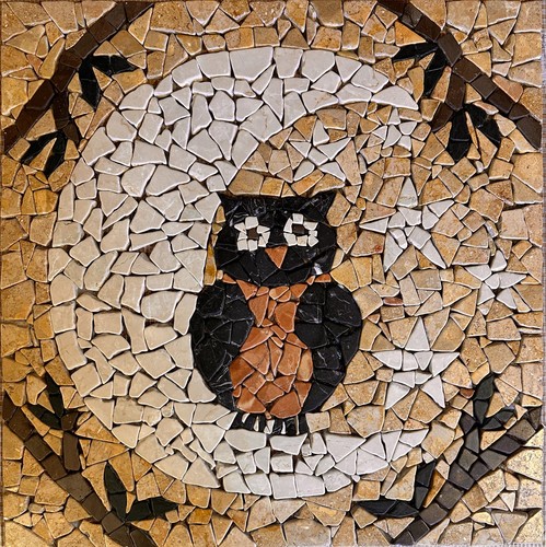 Gufo rosone mosaico anticato - gufo,