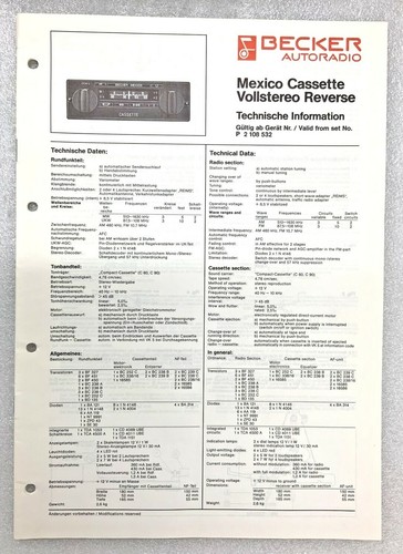 Becker autoradio info tecniche