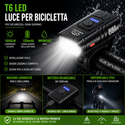 Faro bici led 1000lm torcia - faro,