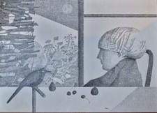 Enzo BELLINI, China su carta 1972,  cm. 50x70 "La convalescente"