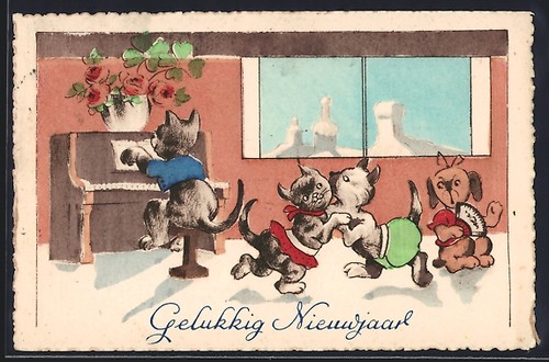 Cartolina artista gatti - cartolina, d'artista