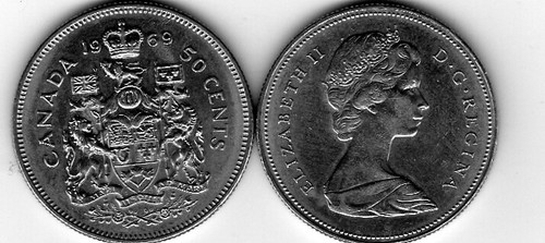 1969 canada half dollar coin - canada,