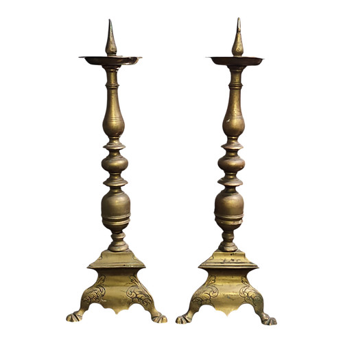 Coppia antichi candelieri - coppia,
