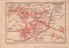 Piccola carta geografica antica BERGAMO DINTORNI scuola elementare 1907 Old map