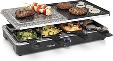 Raclette Grill Elettrica 8 Persone 1400W Pietra Ollare Alluminio Nero