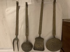 * ANTICO SET 4 MESTOLI * ATTREZZI da CUCINA IN OTTONE pieno ANNI 20/30 DA 40 CM