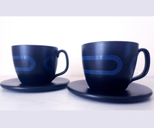 Set 2 Tazze da tè + Piattini Colazione IKEA Vintage Retrò Design Black BLU