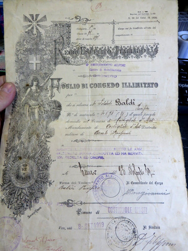 1919 foglio di - -, congedo