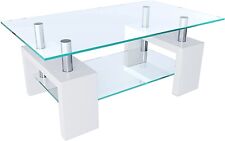 Tavolino basso rettangolare salotto in vetro e legno MDF soggiorno salone bianco
